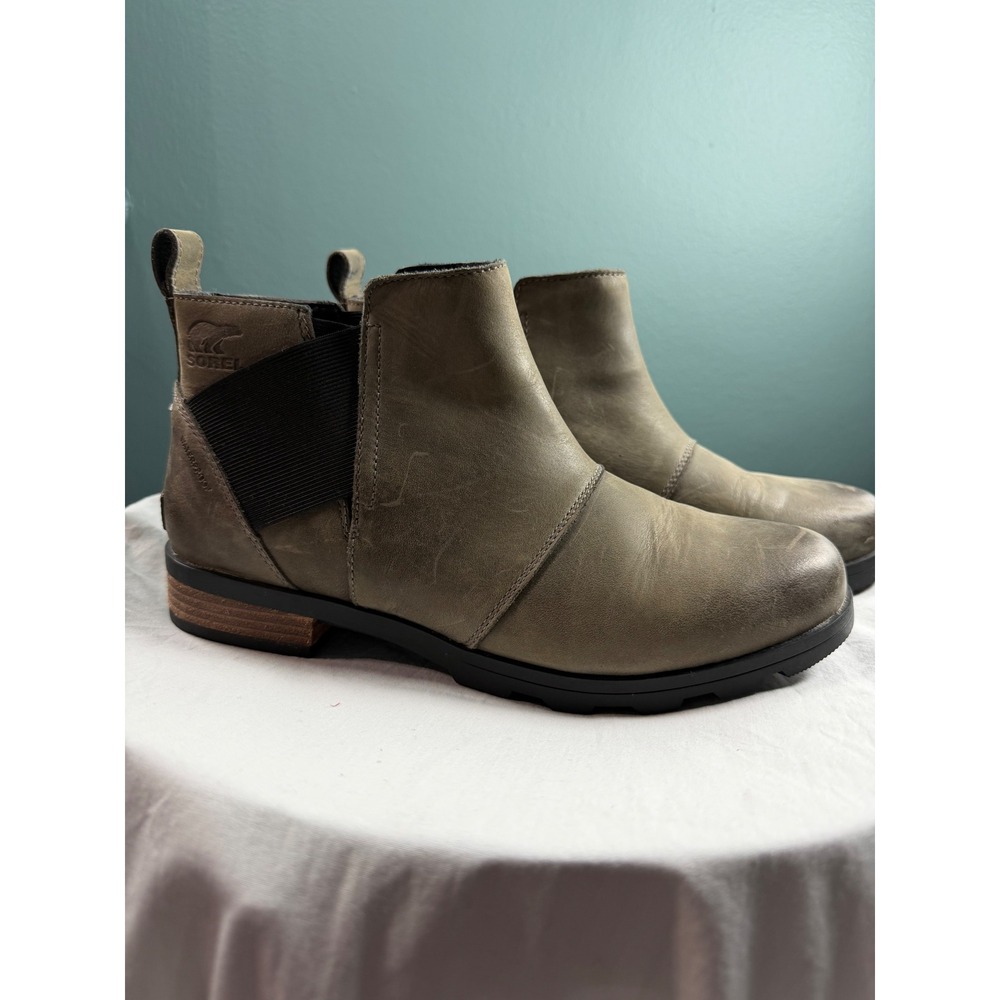 Sorel Emelie Chelsea Waterproof Leather Boots Major Green Ankle Booties 10 NWOT
